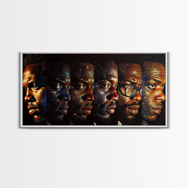 Six Black Men Portraits In Golden Light Canvas Print, Modern Black Art, African American Wall Art, Masculine Home Decor Gift