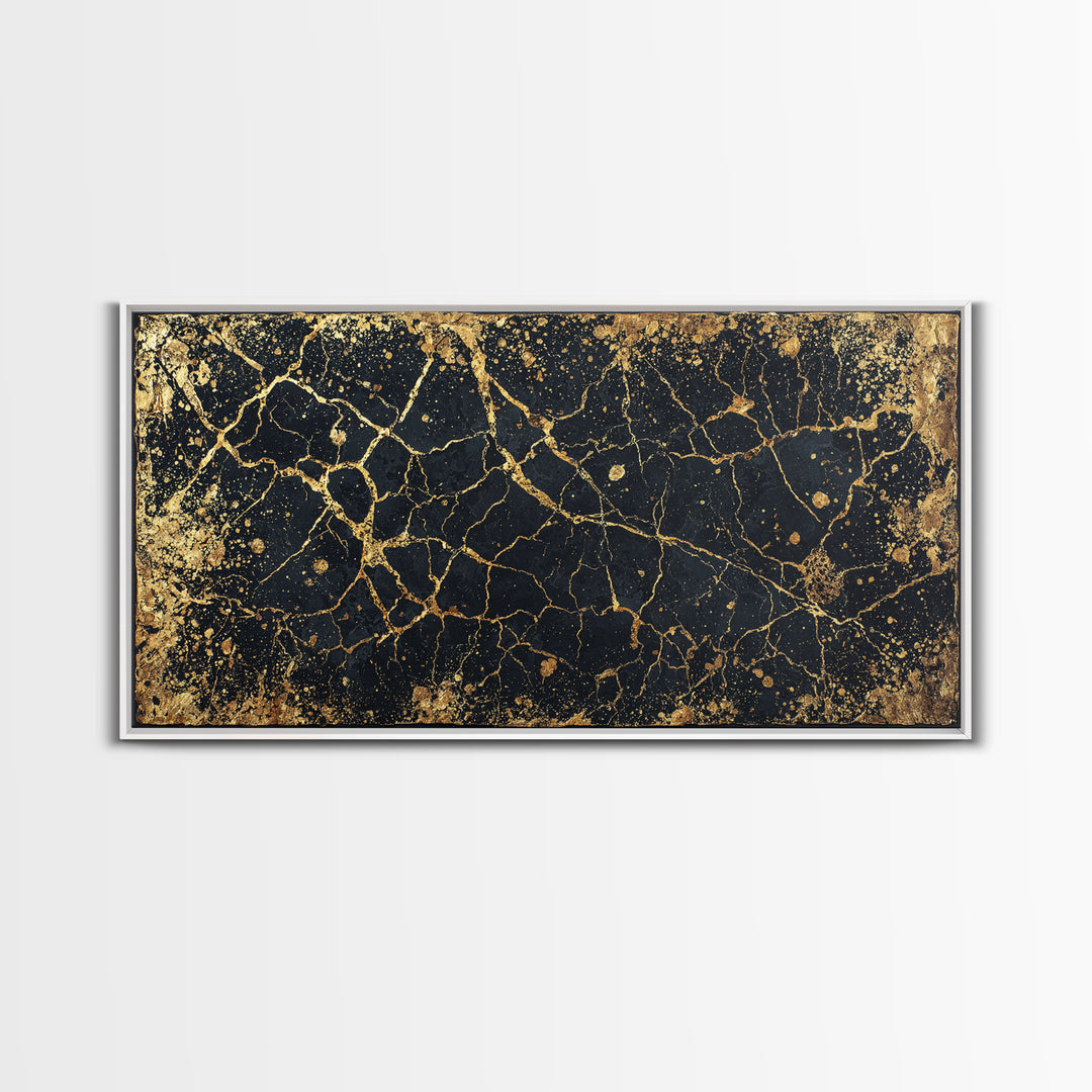 Black Gold Cracked Marble Wall Art, Abstract African Art Print, Luxury Canvas Decor, Earth Tone Textured Statement Piece
