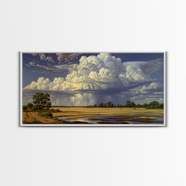 Majestic African Storm Clouds Over Wetlands Wall Art, Panoramic Safari Landscape, Motherland Decor, Large Canvas Print, Nature Art