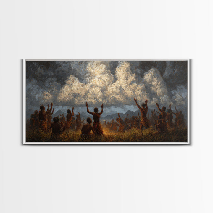 African Celebration Under Storm Clouds Wall Art, Afrocentric Culture Print, Black People Decor, Dramatic Safari Landscape