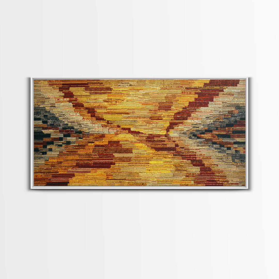 Rustic Mud Cloth Sunset Abstract Wall Art, African Fabric Print, Earth Tone Textile Decor, Boho Cultural Home Decor Gift