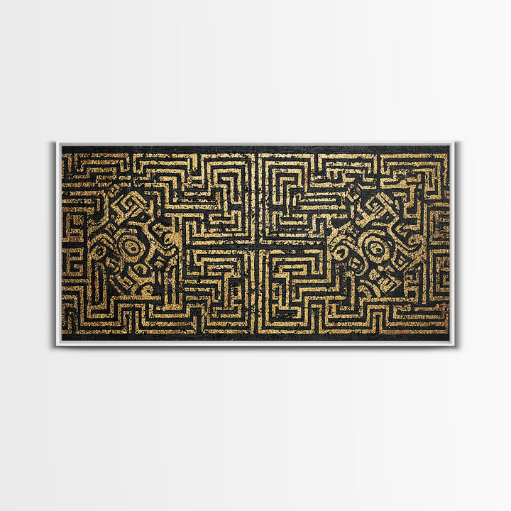 Black And Gold African Tribal Maze Canvas Print, Kuba Inspired Pattern Art, Ethnic Wall Decor, Bold Geometric Home Decor