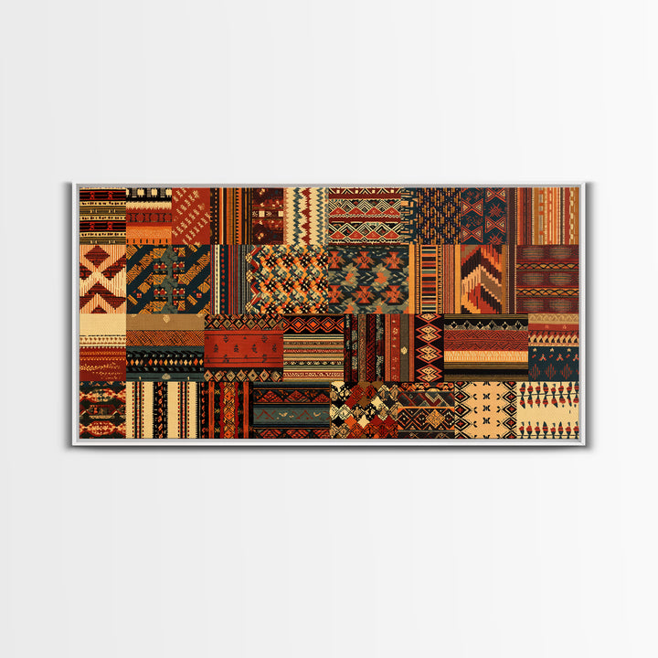 Tribal Ankara Quilt Textile Canvas Print, African Fabric Patterns, Boho Wall Decor, Ethnic Art Print For Modern Home Decor