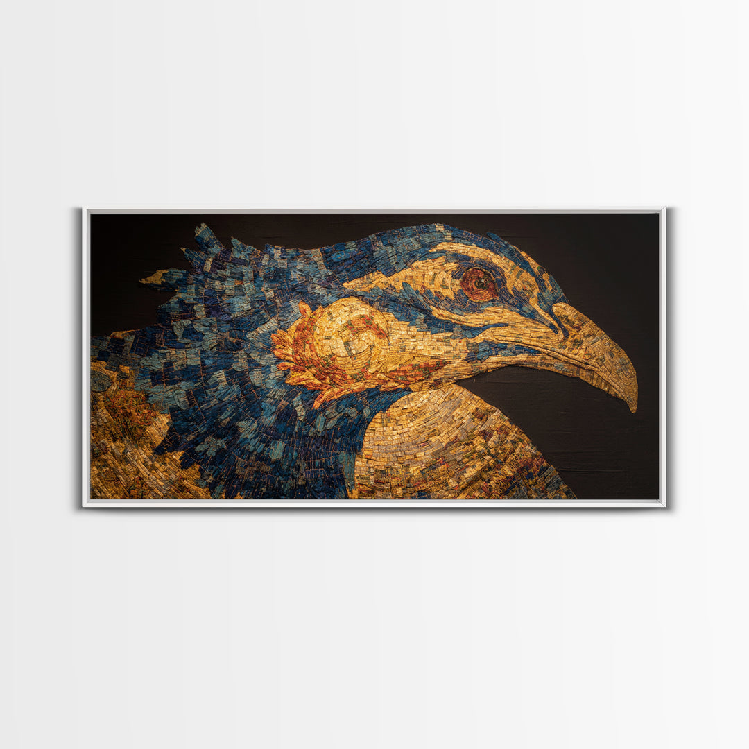 Blue And Gold African Bird Portrait Wall Art, Textured Safari Animal Artwork, Bold Modern African Decor Canvas Gift For Living Room