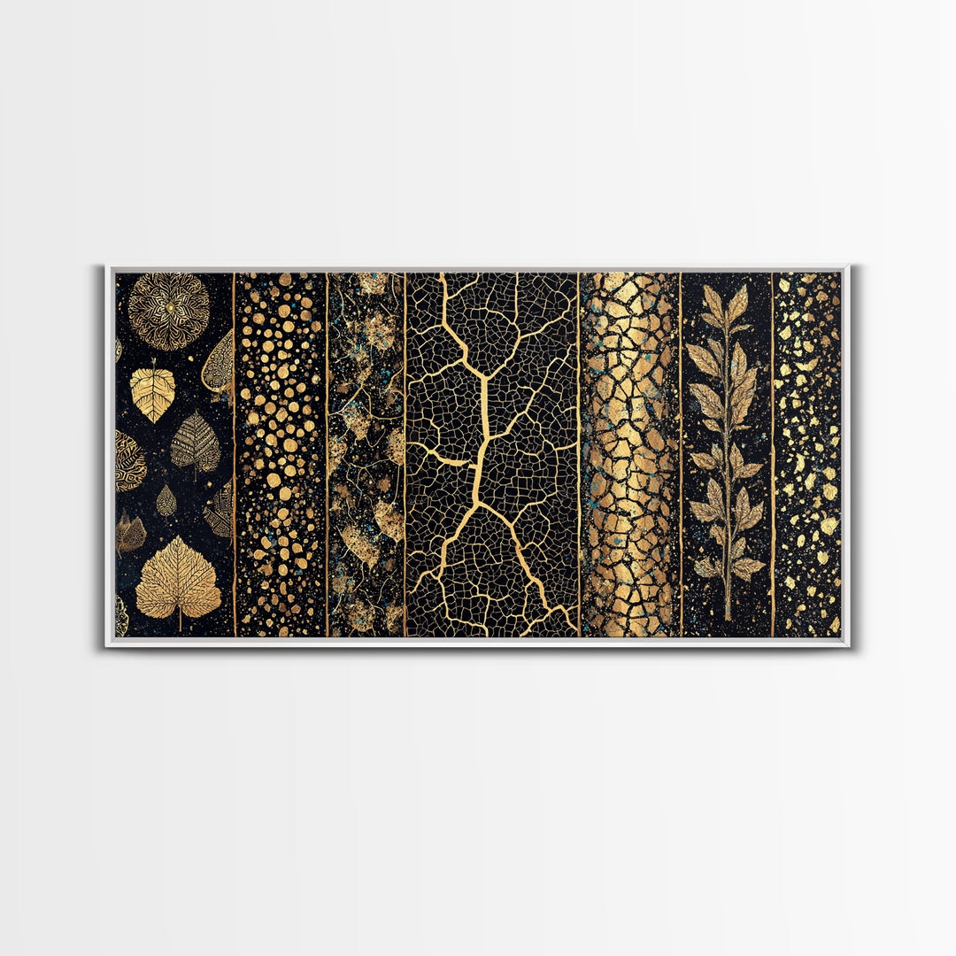 Black And Gold African Patterns Canvas Print, Luxury Abstract Tribal Textile Wall Decor, Modern Boho Home Decor Gift For Office