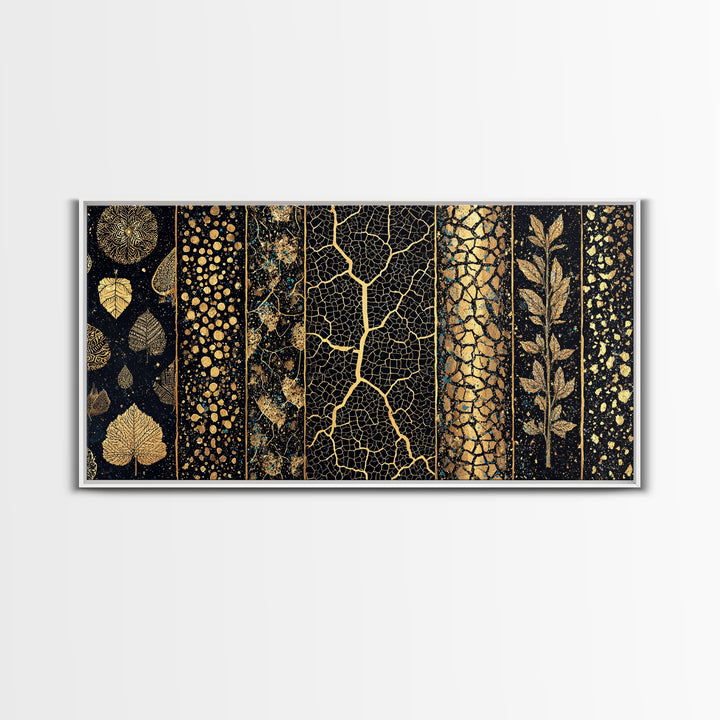 Black And Gold African Patterns Canvas Print, Luxury Abstract Tribal Textile Wall Decor, Modern Boho Home Decor Gift For Office