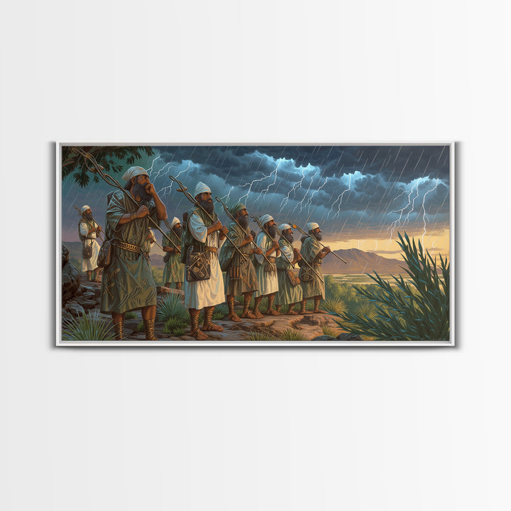 African Warrior Caravan Framed Canvas Print, Dramatic Desert Storm Wall Art, Tribal Culture Decor For Men Gift And Living Room