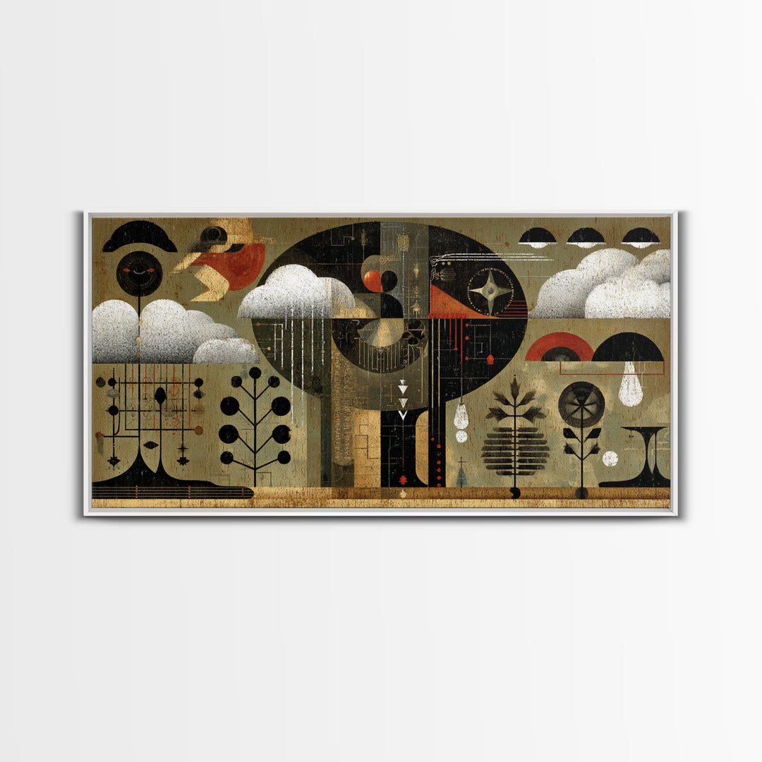 Abstract African Rain Birds Wall Art, Mid Century Tribal Patterns, Modern Afrocentric Decor Canvas Print Gift For Living Room