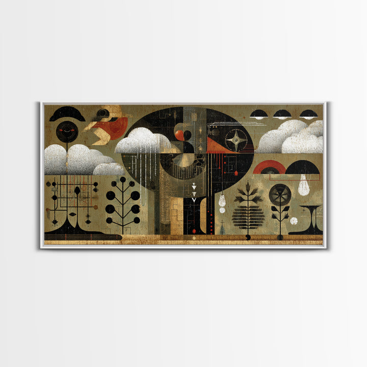 Abstract African Rain Birds Wall Art, Mid Century Tribal Patterns, Modern Afrocentric Decor Canvas Print Gift For Living Room