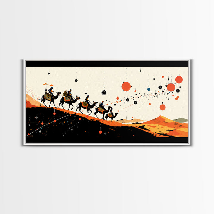 Abstract Camel Caravan Wall Art, Orange Desert Dunes, African Safari Art, Boho Wall Decor, Modern African Art Print Gift
