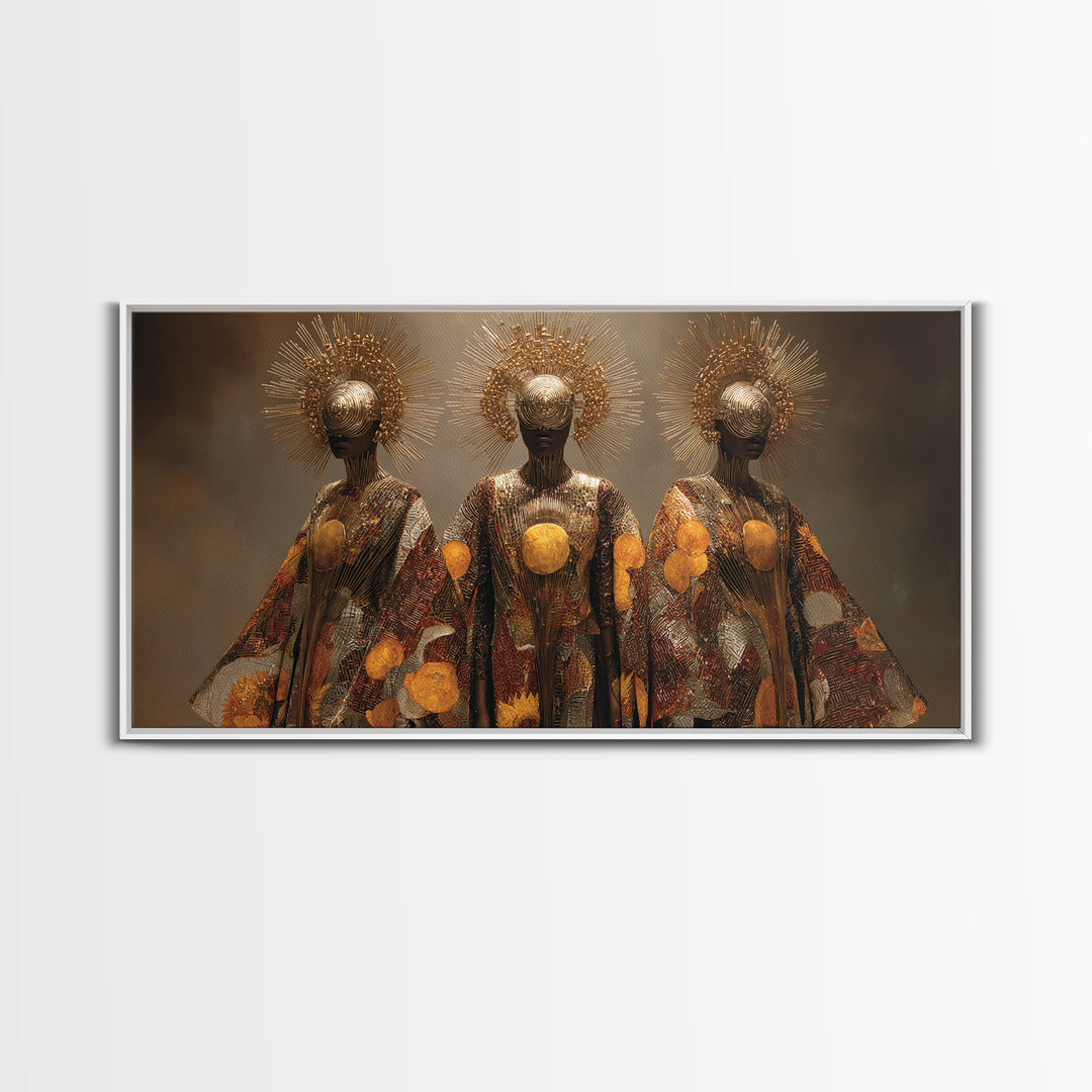 Golden Halo Black Goddesses Wall Art, African Women Art, Spiritual Wall Decor, Luxury Canvas Art, Empowered Women Home Decor Gift