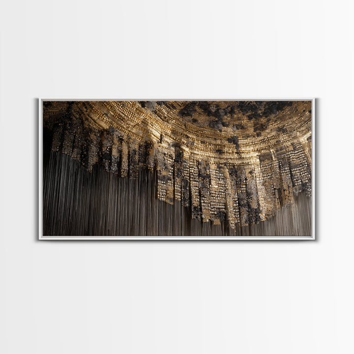 Golden Beaded Chandelier Abstract Canvas Print, Luxury African Art Decor, Black And Gold Wall Decor, Statement Home Decor