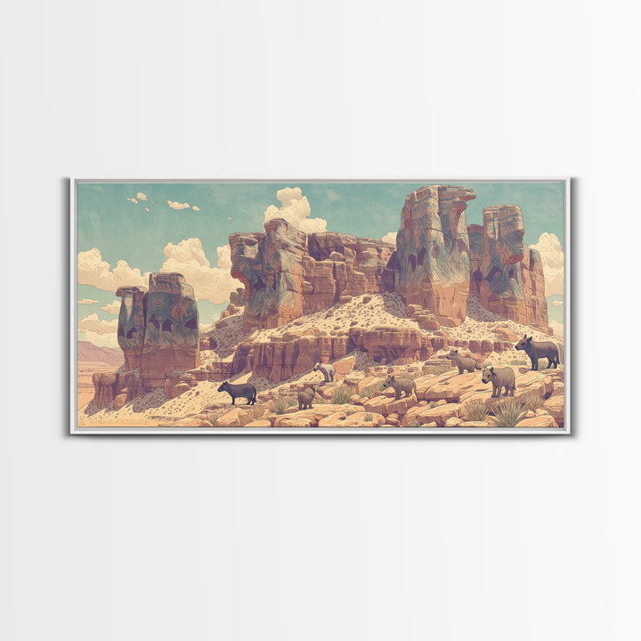 Desert Elephant Canyon Canvas Print, African Safari Art, Serengeti Wall Art, Animal Landscape, Rustic Living Room Decor Gift