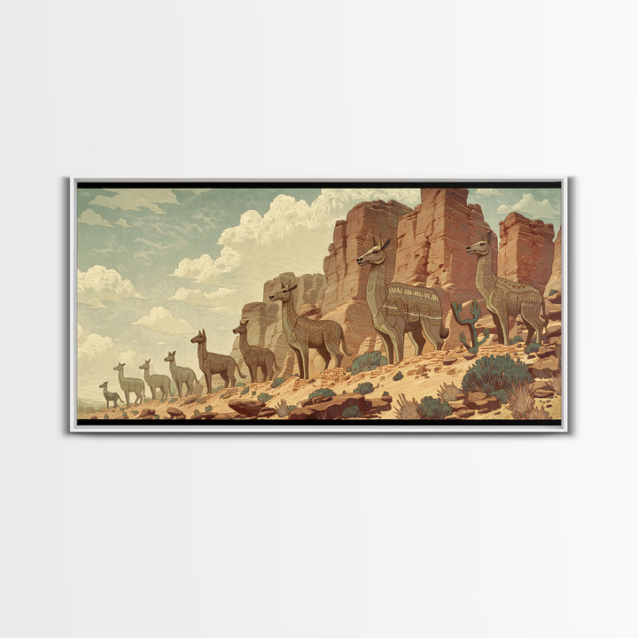 Majestic Giraffes Walking Through Desert Canyon Wall Art African Safari Art, Serengeti Landscape Decor For Living Room Gift
