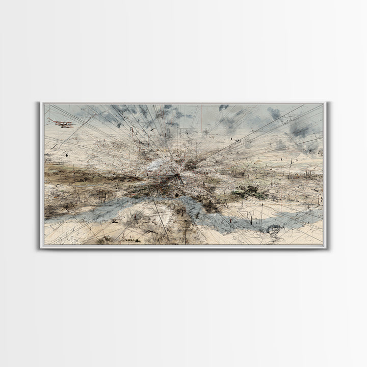 Abstract Desert Map Lines Over Sparse Landscape Wall Art, Modern Minimalist Art Print, Earth Tone Office Decor Canvas Gift