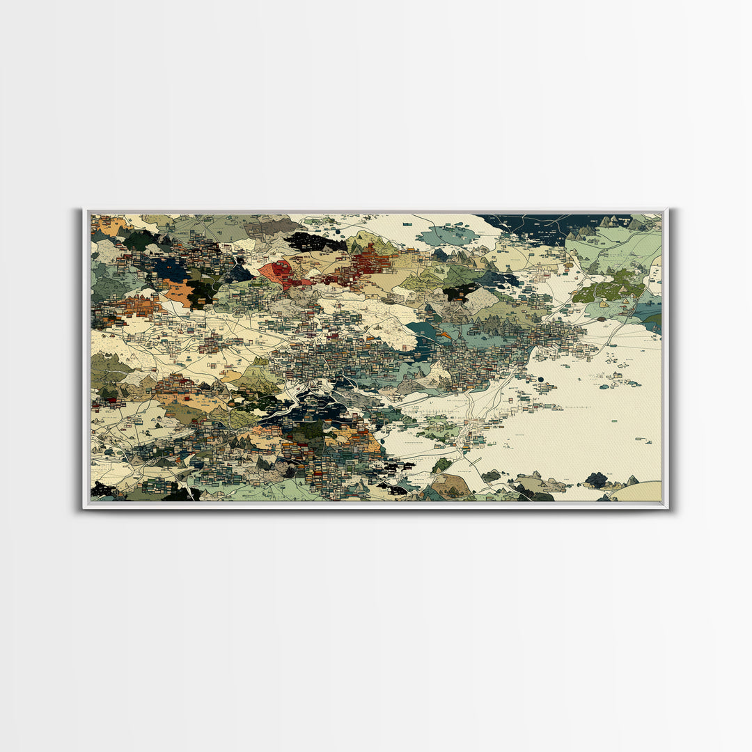 Earth Tone African Landscape Map Canvas Print, Abstract Travel Art, Beige Green Wall Decor, Cultural Office Home Decor Gift