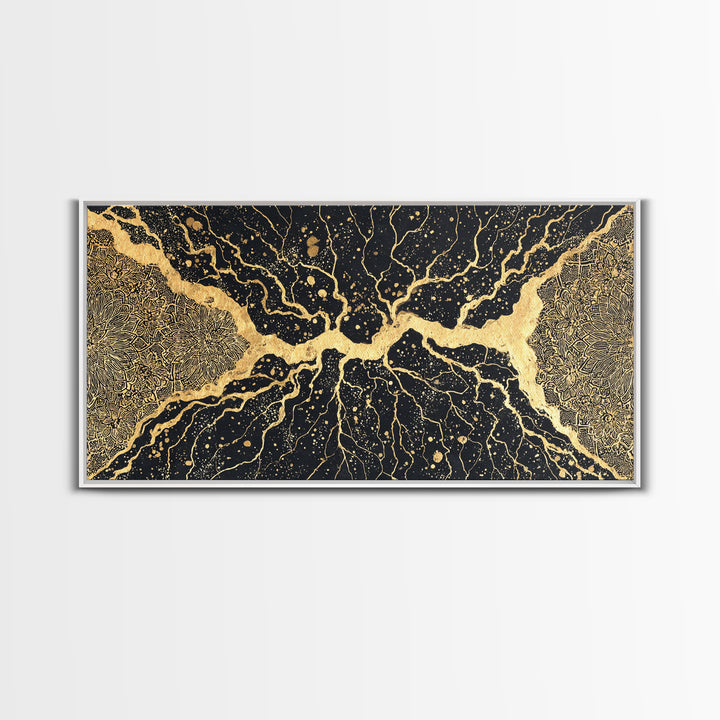 Black Gold Abstract Cracked Earth Wall Art, Luxury Canvas Print, Textured Modern Decor, Bold Statement Elegant Home Decor Gift