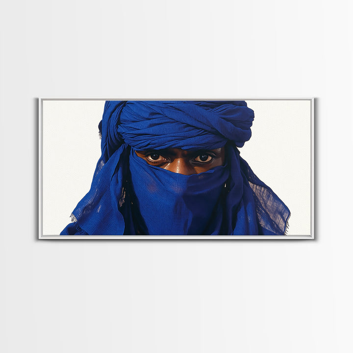 Blue Tuareg Man Eyes Canvas Print, African Portrait Wall Decor, Sahara Nomad Black Art For Modern Afrocentric Home Decoration