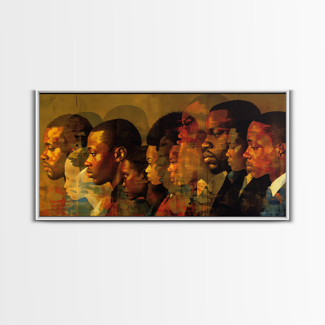 Layered Black African Profiles Framed Canvas Print, Abstract Portrait Wall Decor, Afrocentric Culture Art For Home Gallery Decor
