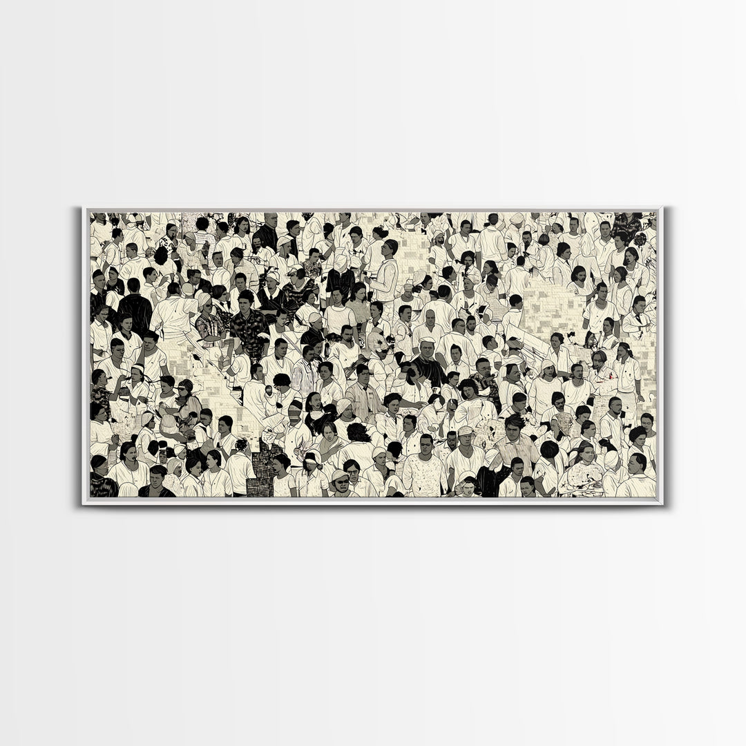 Monochrome African Crowd Scene Wall Art, Afrocentric Black Culture Print, Diaspora People Decor, Modern Gallery Canvas Gift