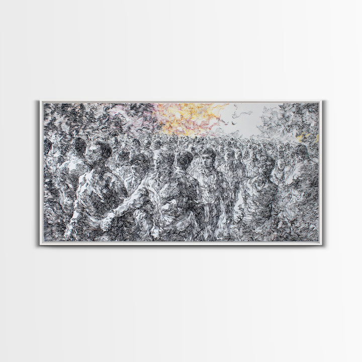 Gold Sun Over Textured African Landscape Canvas Print, Safari Wall Decor, Abstract Nature Scene, Modern Black White Art Gift