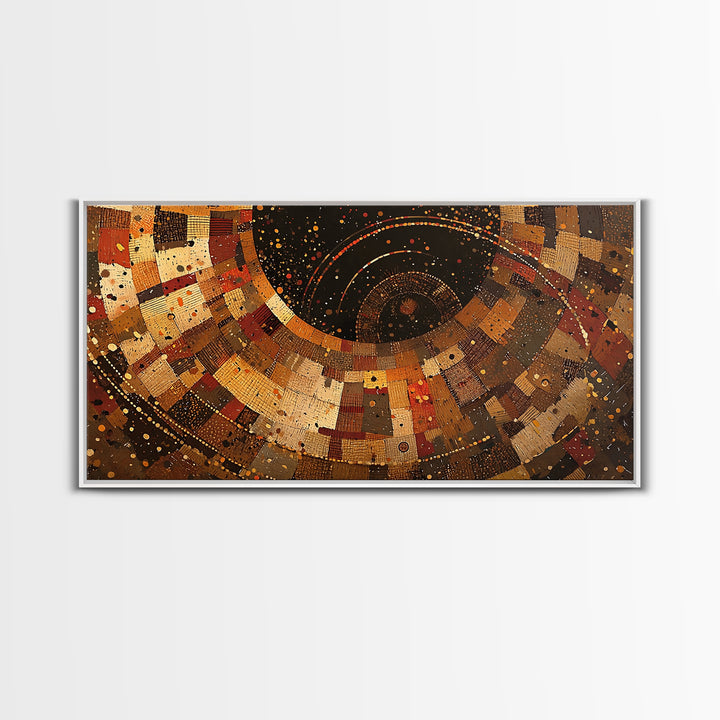 Earth Tone African Textile Spiral Canvas Print, Abstract Ankara Pattern Wall Decor, Boho Cultural Modern Living Room Art Gift