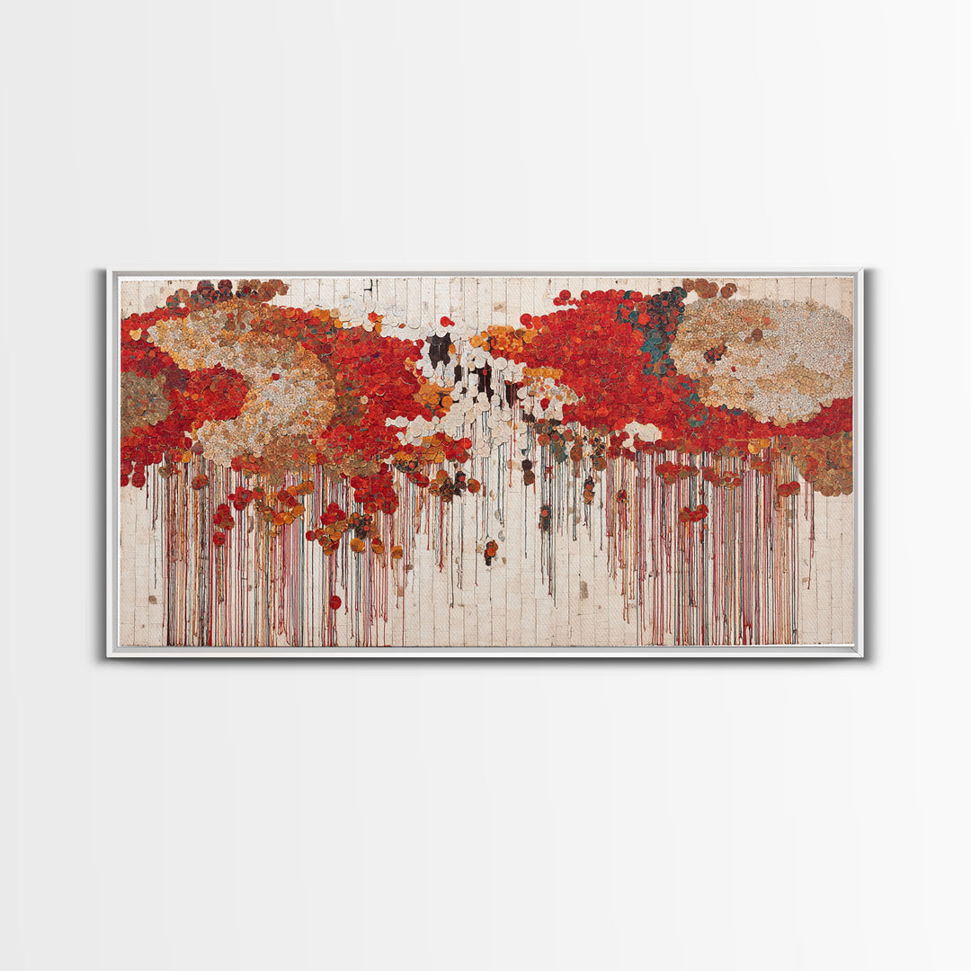 Red Gold Dripping World Map Wall Art, African Inspired Abstract Painting Print, Bold Global Decor For Living Room Canvas