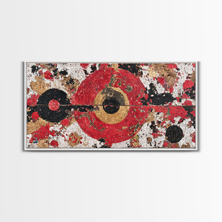 Red Black Gold African Target Abstract Wall Art, Geometric Textile Pattern Print, Bold Afrocentric Modern Decor Canvas Gift
