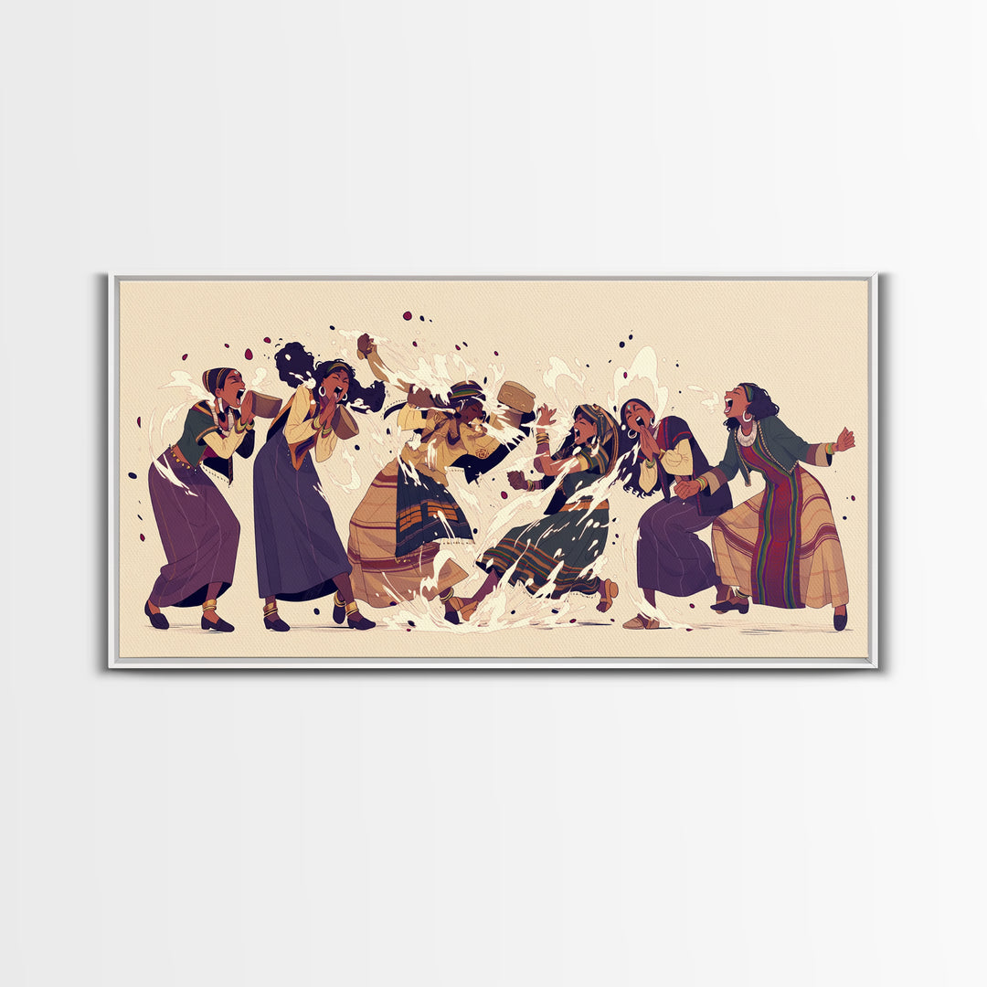 Joyful African Women Dancing Wall Art, Cultural Celebration Painting, Black Women Art, Feminine Afrocentric Home Decor Gift