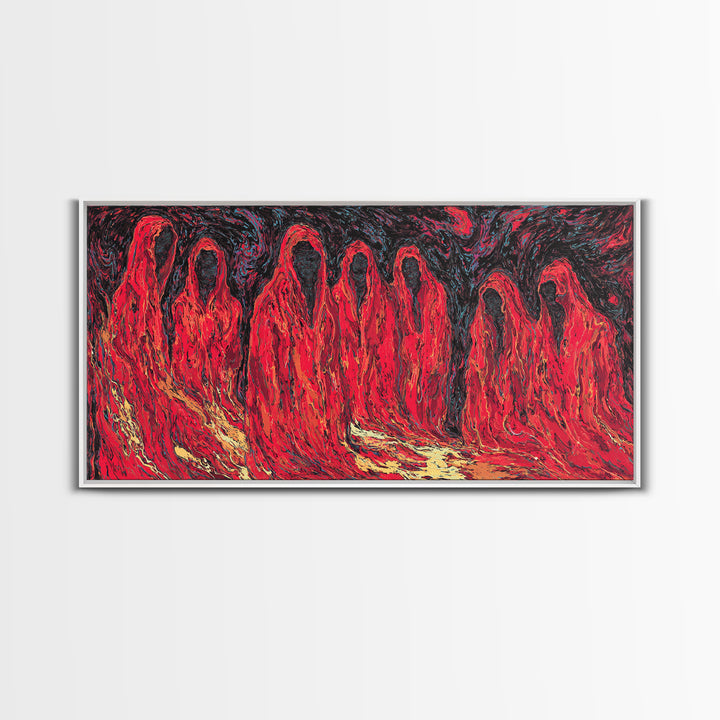 Red Spirit Procession Abstract Wall Art, African Inspired Figures, Mystical Cultural Painting, Bold Black And Red Decor Gift
