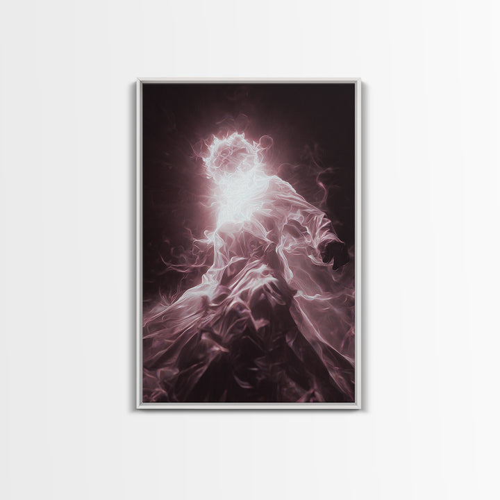 Glowing Ethereal African Goddess Framed Canvas Print, Mystical Figure Wall Art, Spiritual Black Art Decor, Dreamy Home Gift