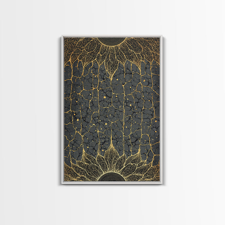 Gold Rooted Tree Of Life Wall Art, Black And Gold Abstract Art, Spiritual Wall Decor, Modern African Inspired Canvas Print