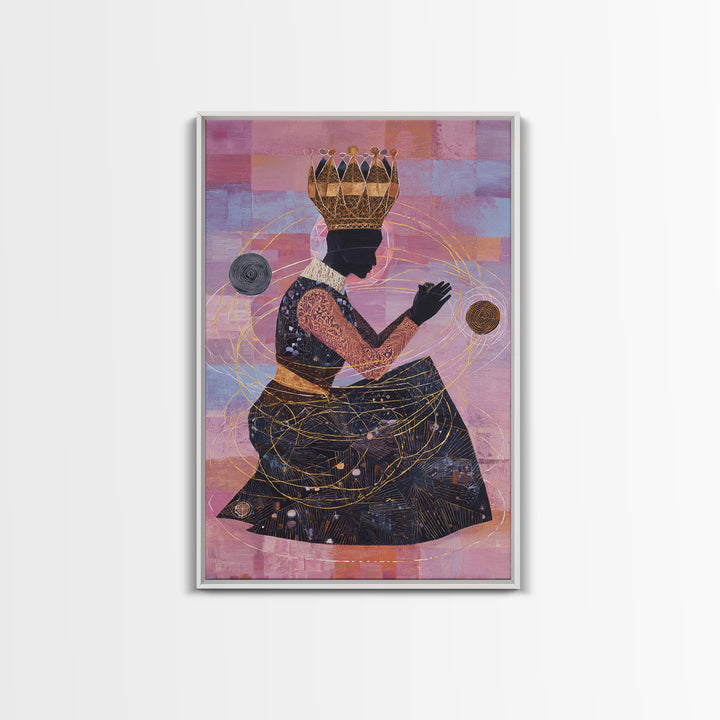 Seated African Queen Silhouette Canvas Print, Pink Cosmic Wall Art, Black Woman Art Home Decor, Feminine Afrocentric Gift