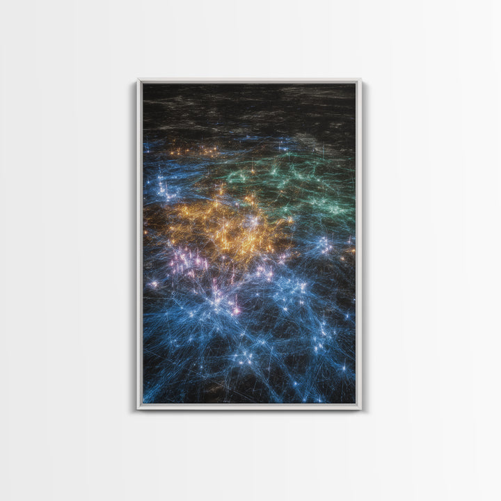 Glowing Data Constellation Abstract Wall Art, Modern Canvas Art, Digital Art, Blue Home Decor, Large Office Decor Gift For Him