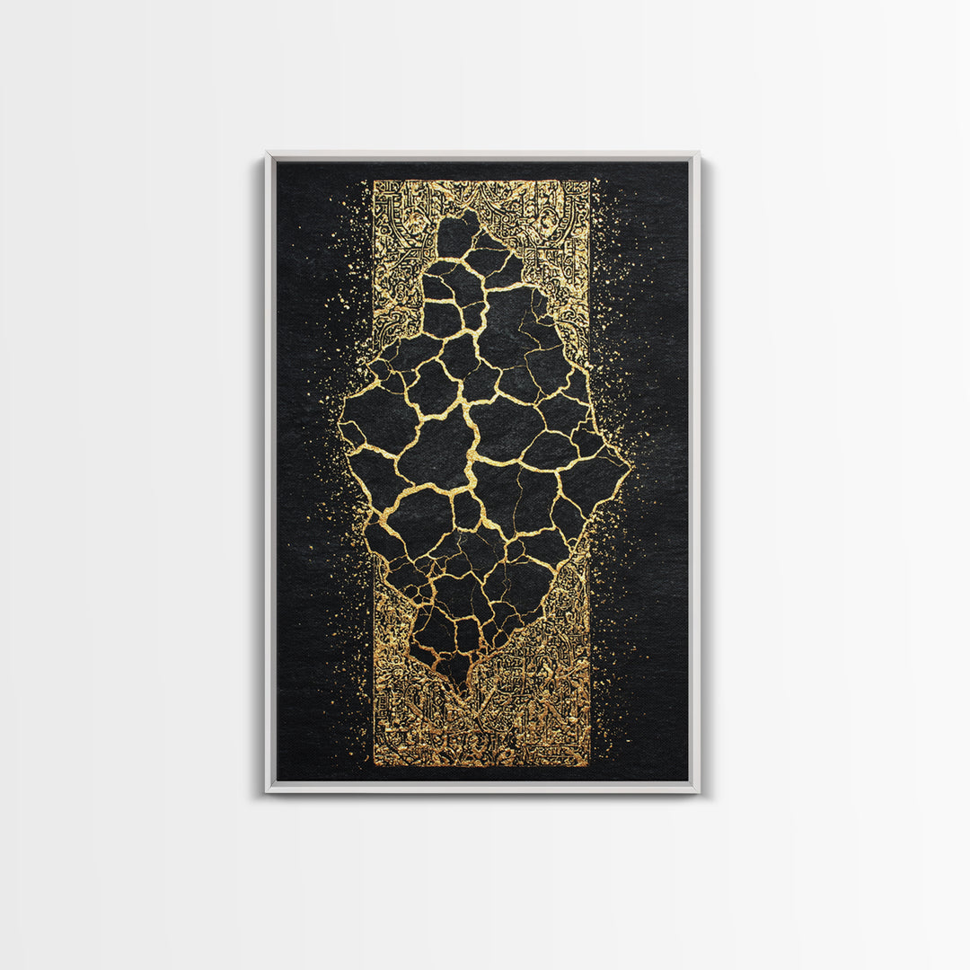 Cracked Gold African Map On Black Canvas Print, Abstract African Art, Black And Gold Art, Cultural Wall Decor Gift For Home