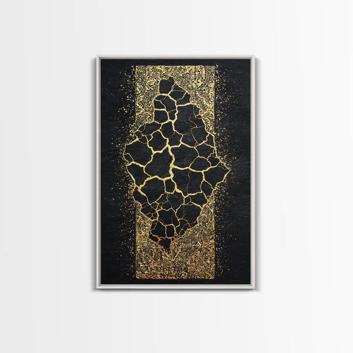 Cracked Gold African Map On Black Canvas Print, Abstract African Art, Black And Gold Art, Cultural Wall Decor Gift For Home