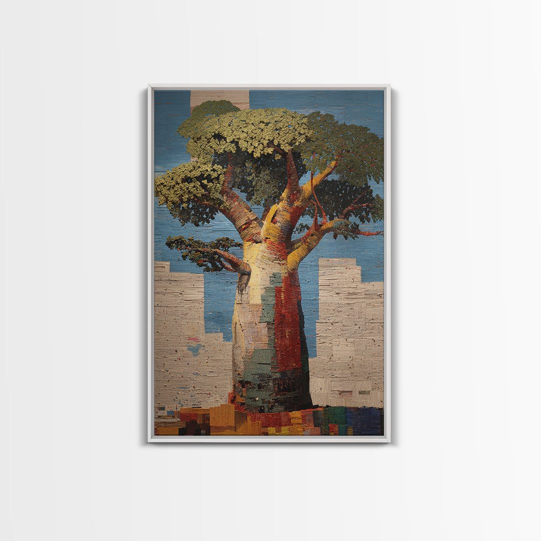 Textured Baobab Tree Mosaic Wall Art, African Landscape, Modern African Art Print, Earth Tone Living Room Decor Gift For Home