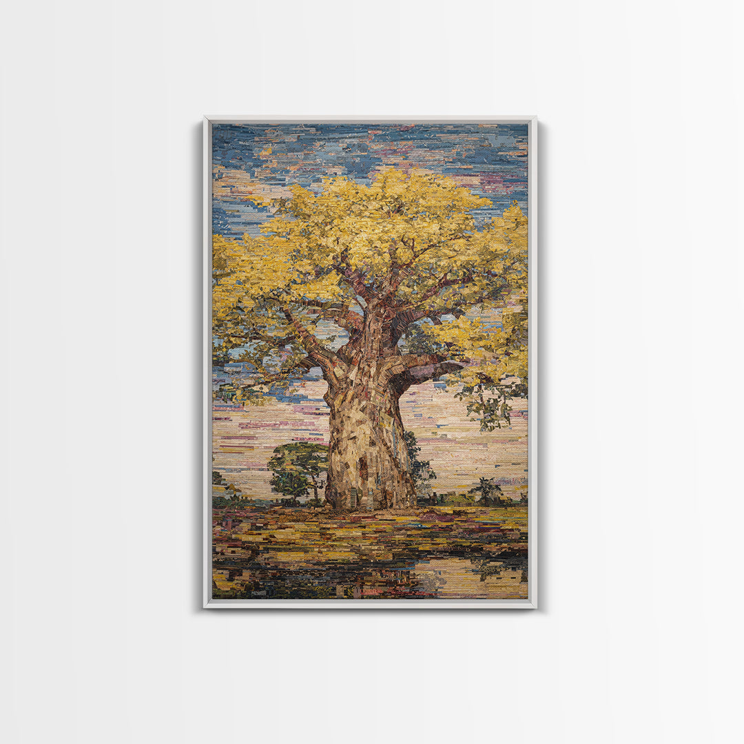 Golden Baobab Tree Canvas Print, Textured African Art Print, African Landscape, Earth Tone Wall Decor, Unique Home Decor Gift