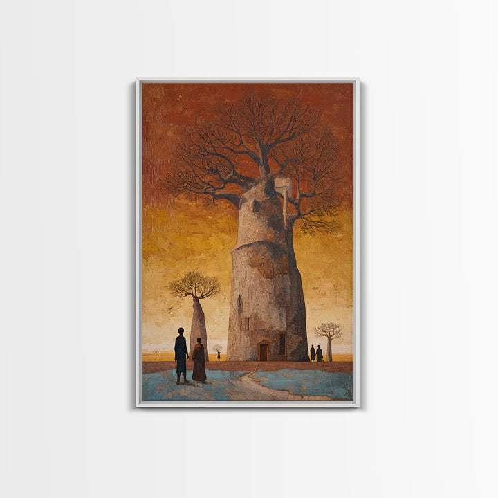 Surreal Baobab Tower At Sunset Canvas Print, African Abstract Art, Burnt Orange Art, Mystical Wall Art, Home Decor Gift For Her