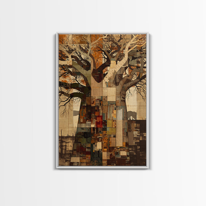 Patchwork Baobab City Tree Wall Art, Abstract African Art, Modern African Art, Urban Wall Art, Statement Home Decor Gift