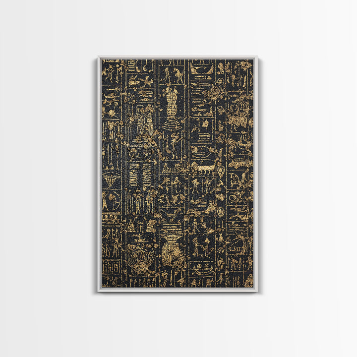 Gold Egyptian Hieroglyph Panels Wall Art, Ancient African Art Print, Black And Gold Canvas, Museum Style Home Decor Gift