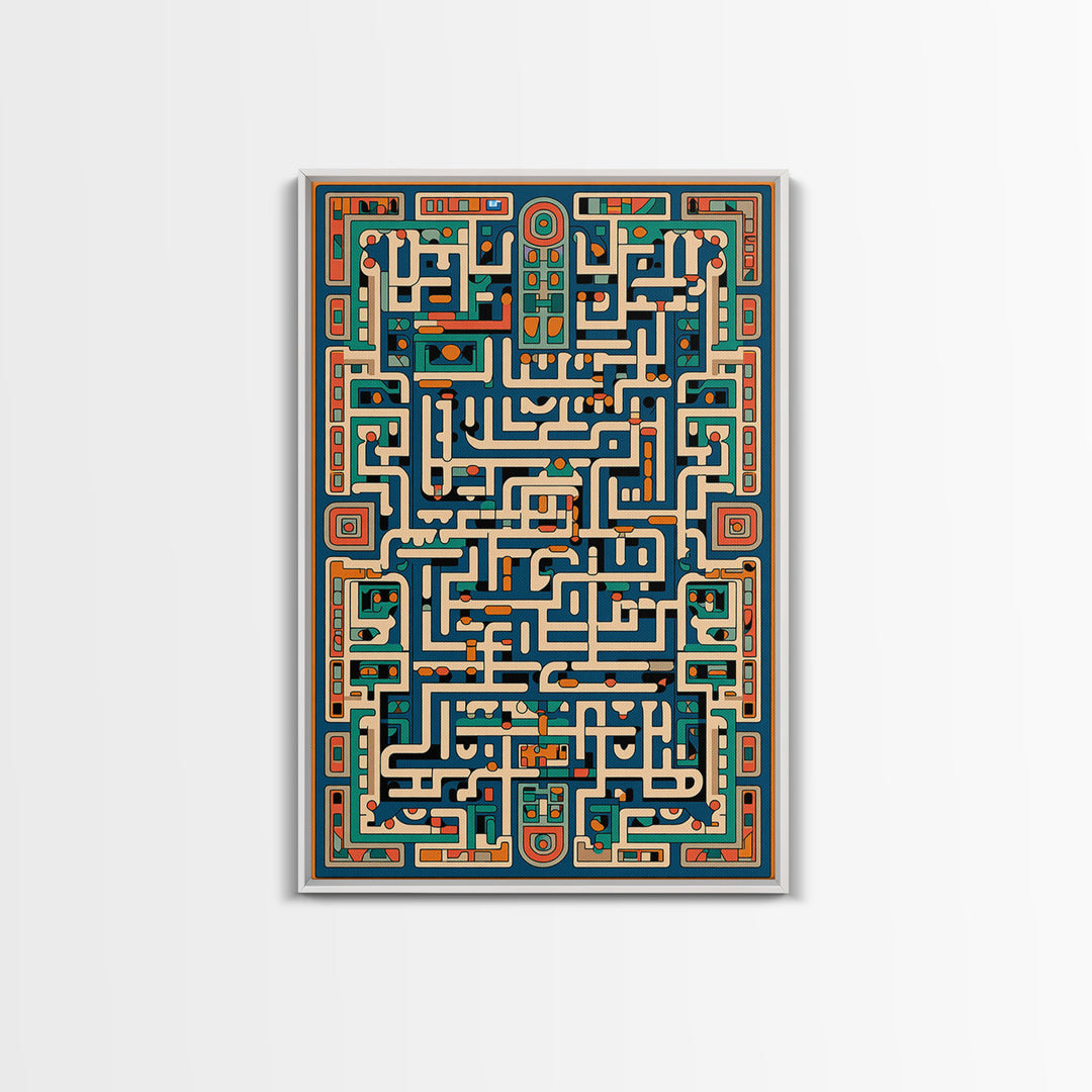 Teal Orange Geometric Maze Glyph Wall Art, African Abstract Pattern, Tribal Art Print, Afrocentric Decor For Living Room