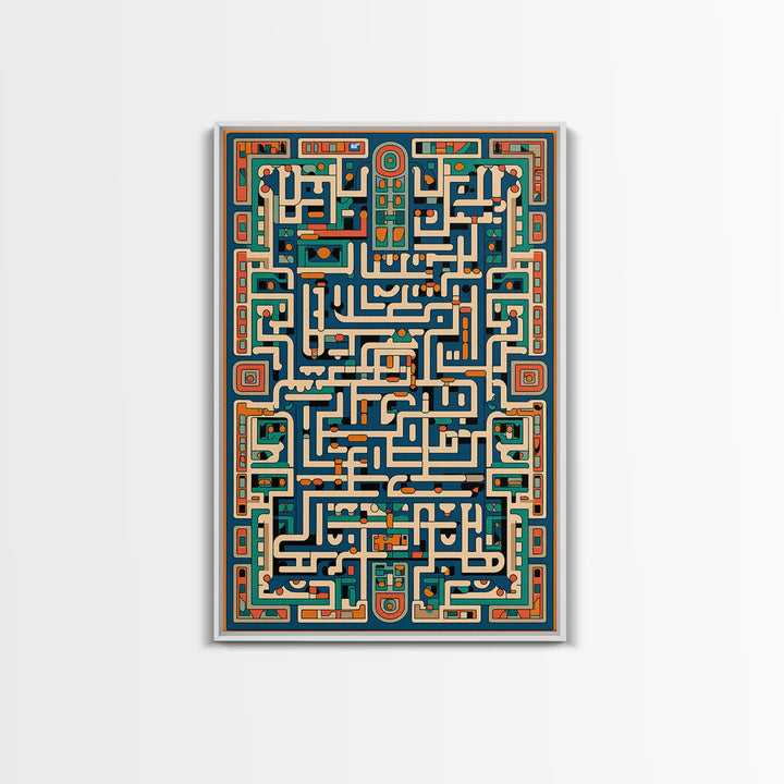 Teal Orange Geometric Maze Glyph Wall Art, African Abstract Pattern, Tribal Art Print, Afrocentric Decor For Living Room