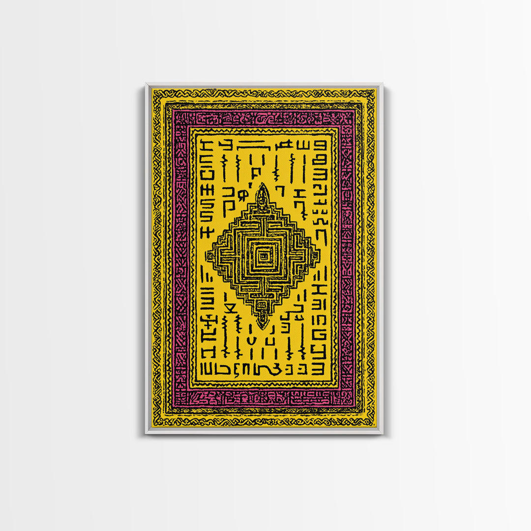 Yellow Magenta Tribal Textile Canvas Print, African Patterns Wall Art, Boho Ethnic Decor, Cultural Art Print For Home Decor Gift