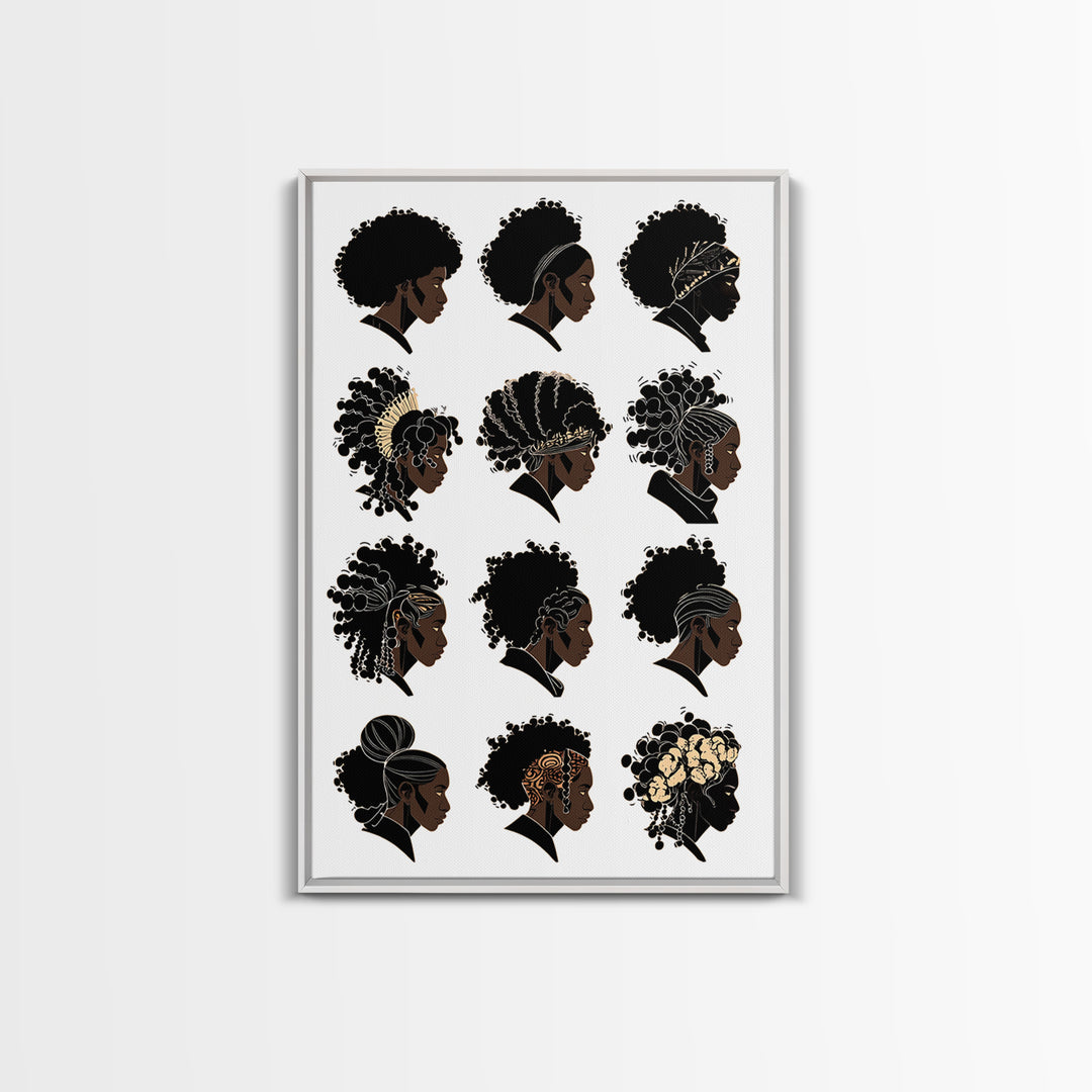 Black Women Hairstyle Portraits Wall Art, Afrocentric Illustration, African Woman Art Print For Salon Decor And Gift For Her