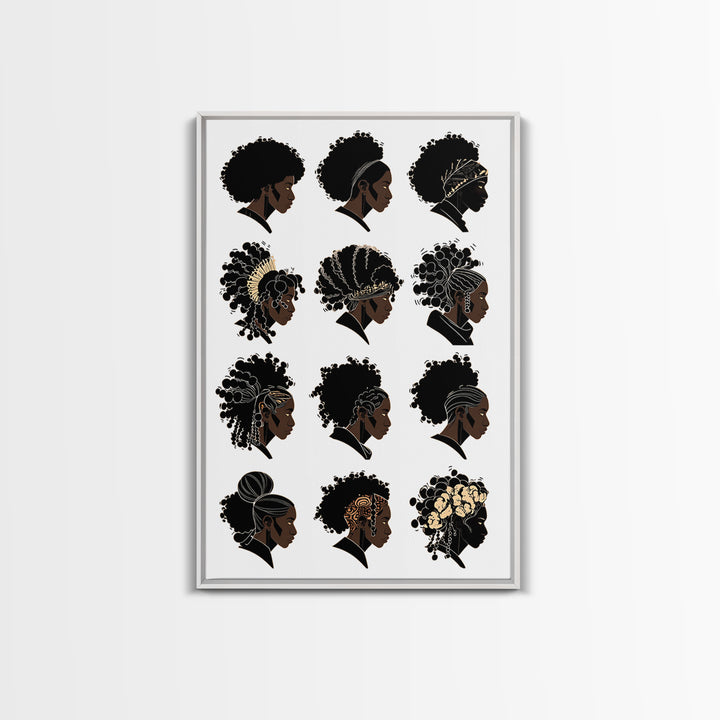 Black Women Hairstyle Portraits Wall Art, Afrocentric Illustration, African Woman Art Print For Salon Decor And Gift For Her