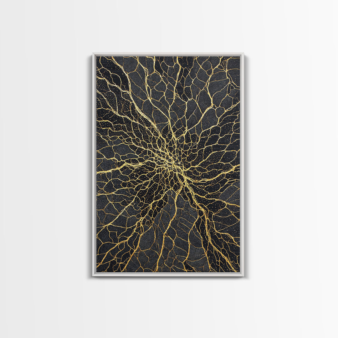 Black And Gold Cracked Spiral Abstract Wall Art, Luxury Canvas Decor, Geometric Pattern Print, Modern Home Decor Gift For Living Room