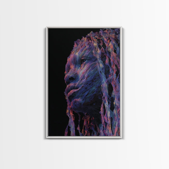 Iridescent African Woman Portrait Canvas Print, Afrofuturism Art, Mystical Black Beauty Decor, Contemporary Wall Art Gift