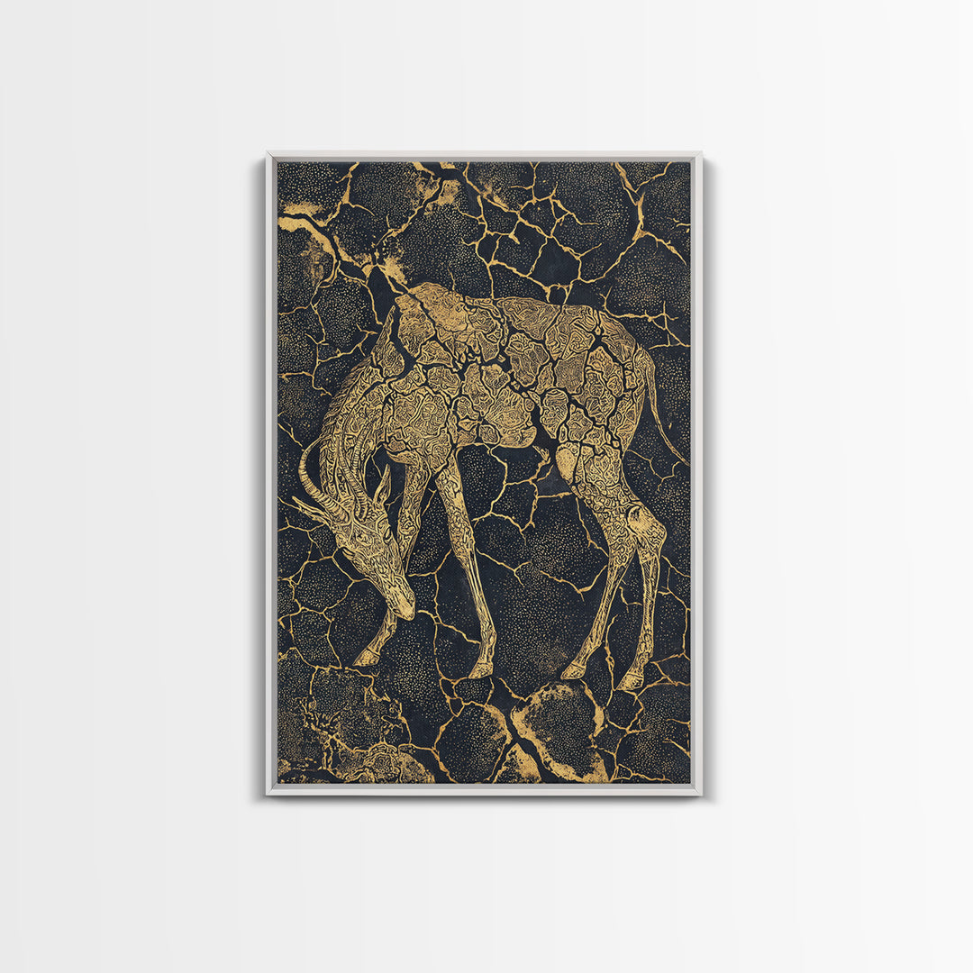 Ornate Gold Giraffe Canvas Print, African Animal Art, Black And Gold Art, Safari Decor, Luxury Living Room Wall Decor Gift