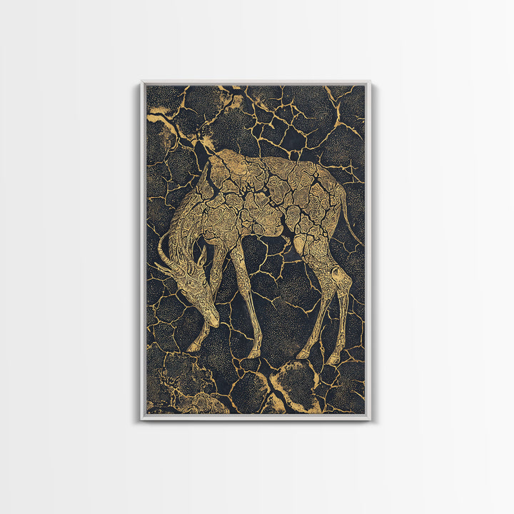 Ornate Gold Giraffe Canvas Print, African Animal Art, Black And Gold Art, Safari Decor, Luxury Living Room Wall Decor Gift